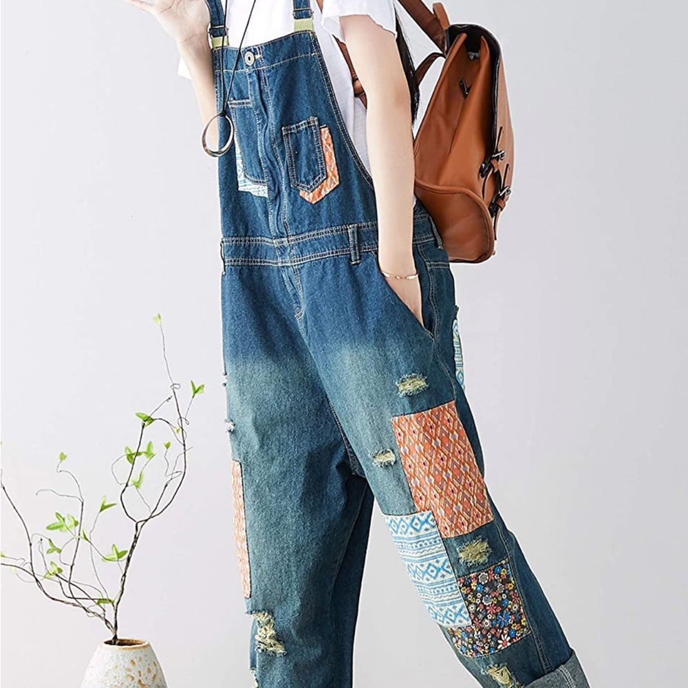 GORGEOUS NEW PATCHWORK OVERALLS - Picture 2 of 6